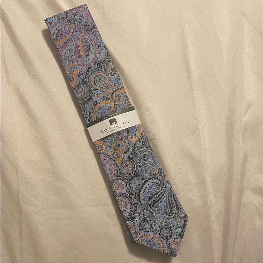 Silk Paisley necktie by Michael Strahan prom night out business tie purple blue